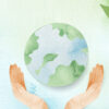 Watercolor background with hands protecting the world illustration